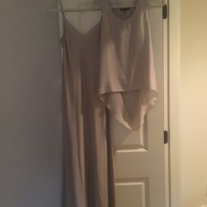 Champagne silk slip dress with blouse (optional)